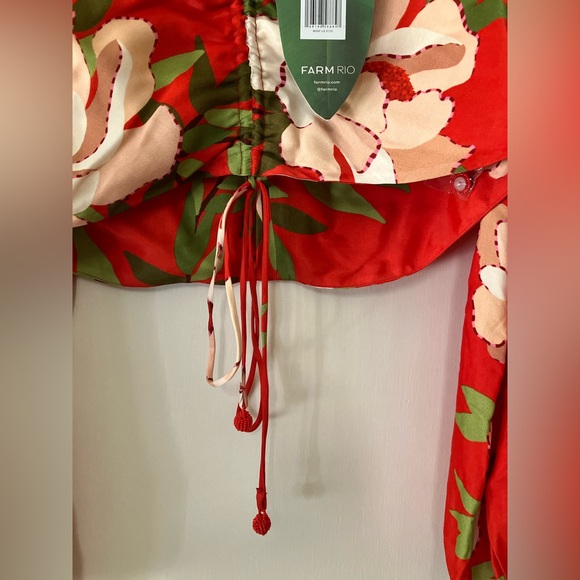 FARM Rio Red Floral Voluminous Sleeve Blouse with Colorrful Accents - Size M - Picture 6 of 7